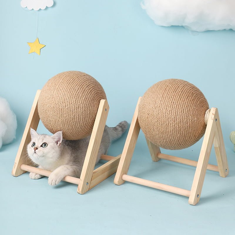 Cat Wooden Scratching Post Interactive Sisal Pet Scratching Ball_9