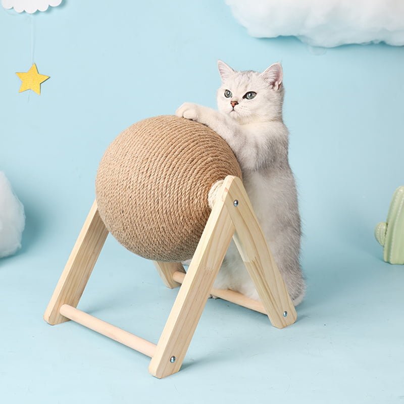 Cat Wooden Scratching Post Interactive Sisal Pet Scratching Ball_3