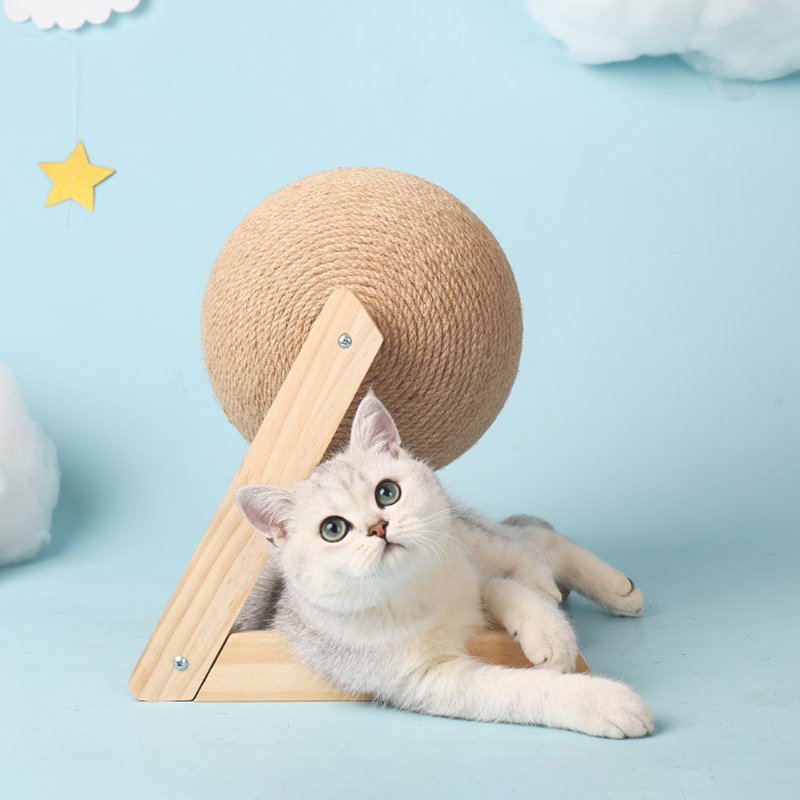 Cat Wooden Scratching Post Interactive Sisal Pet Scratching Ball_7